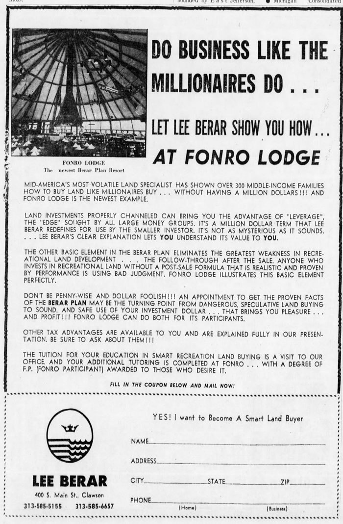 Fonro Lodge Resort Motel (Cole Creek) - Ad For Investors 1970 (newer photo)